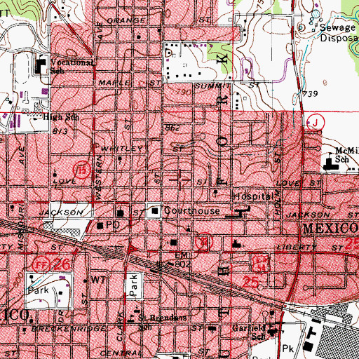 Topographic Map of Mexico Police Department, MO