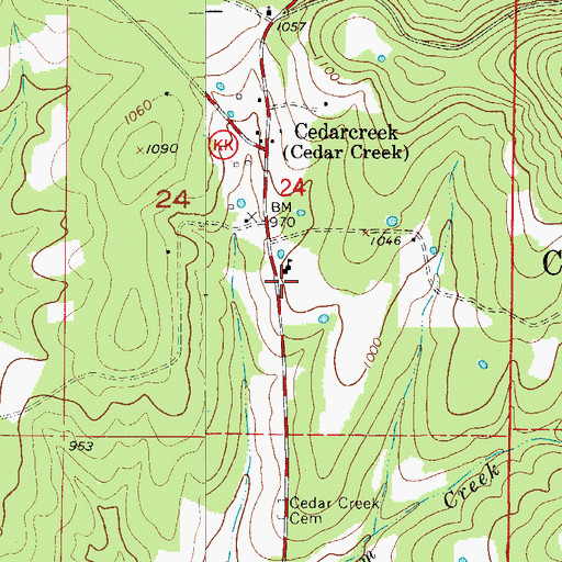 Topographic Map of Cedar Creek Volunteer Fire Department Station 1, MO