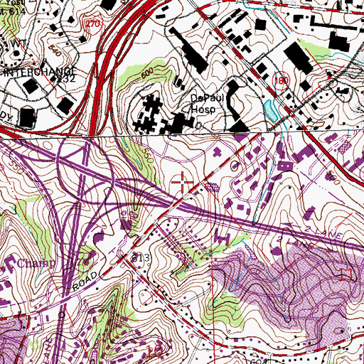 Topographic Map of Pattonville Fire Protection District Station 2, MO