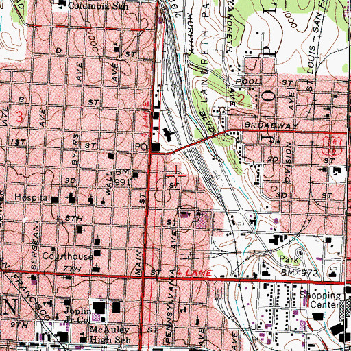 Topographic Map of Joplin Fire Department Station 1, MO