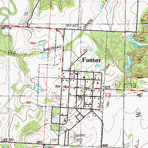 Topographic Map of Foster Volunteer Fire Department, MO