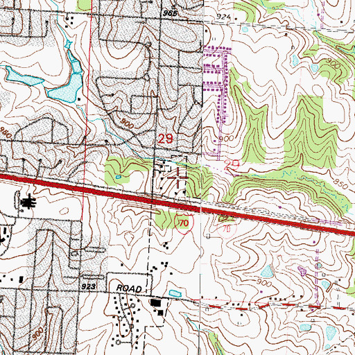 Topographic Map of Central Jackson County Fire Protection District Headquarters Station 3, MO
