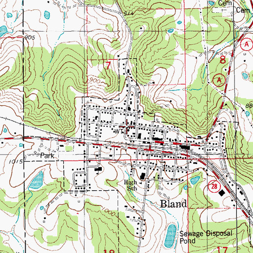 Topographic Map of Bland Volunteer Fire Department Station 1, MO