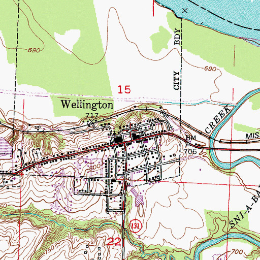 Topographic Map of Wellington - Napoleon Fire Protection District, MO