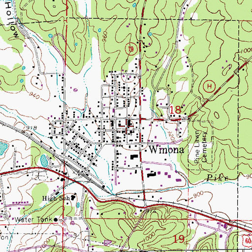Topographic Map of Winona Volunteer Fire Department, MO
