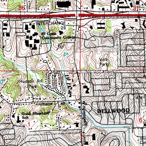Topographic Map of Ferguson Fire Department Station 2, MO