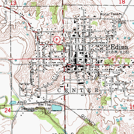 Topographic Map of Edina Fire Department, MO
