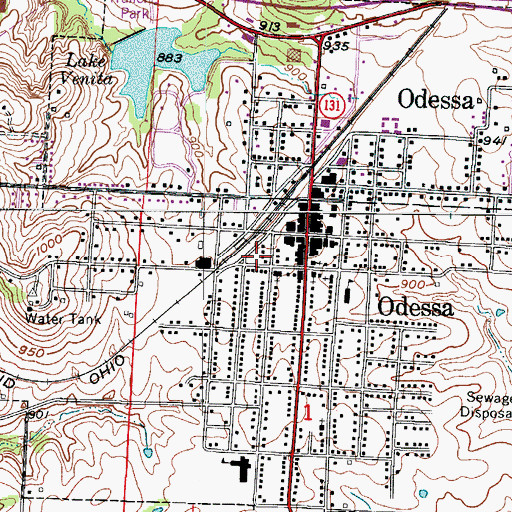 Topographic Map of Odessa Fire and Rescue Protection District, MO