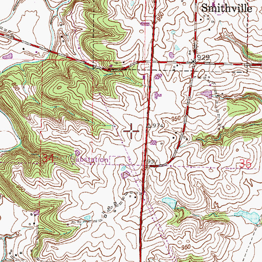 Topographic Map of Smithville Area Fire Protection District, MO