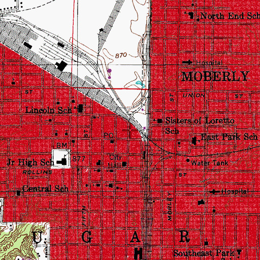 Topographic Map of Moberly Fire Department, MO