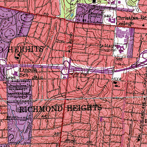 Topographic Map of Richmond Heights Fire Department, MO