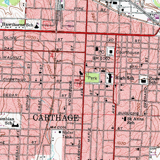 Topographic Map of Carthage Fire Department, MO