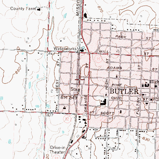 Topographic Map of Butler Fire Department, MO