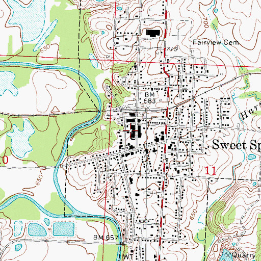 Topographic Map of Sweet Springs Fire Department, MO