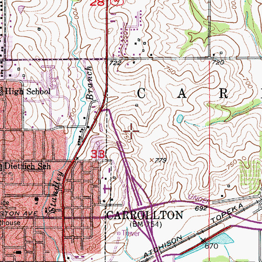 Topographic Map of Carrollton Fire Department, MO