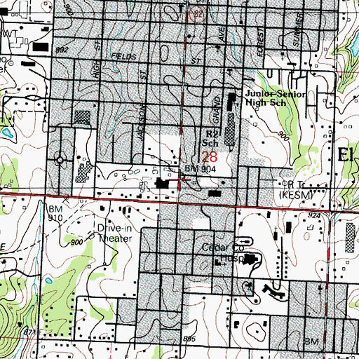 Topographic Map of El Dorado Springs Volunteer Fire Department, MO