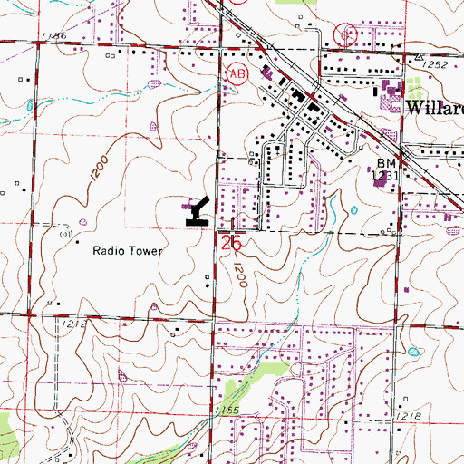 Topographic Map of Willard Fire Protection District Station 1, MO