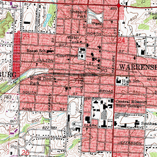 Topographic Map of Warrensburg Fire Department Station 1, MO