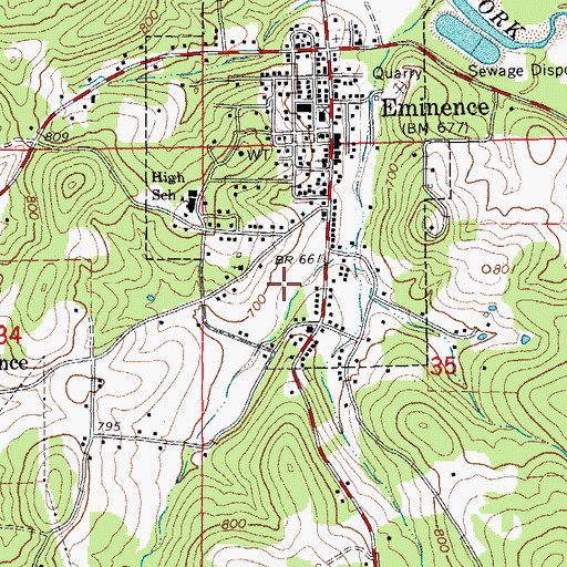 Topographic Map of Eminence Rural Fire Department, MO