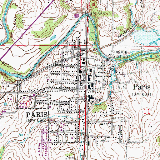 Topographic Map of Paris Rural Fire Protection District, MO