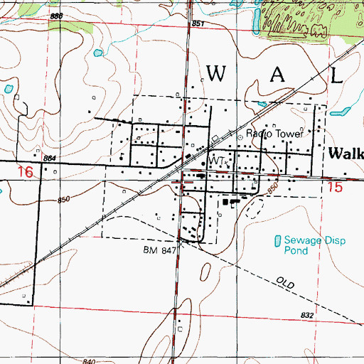 Topographic Map of Walker Rural Fire Department, MO
