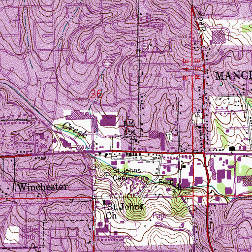 Topographic Map of West County Emergency Medical Services and Fire Protection District Headquarters, MO