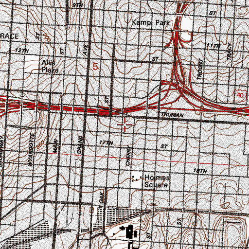 Topographic Map of Kansas City Missouri Fire Department Station 8, MO