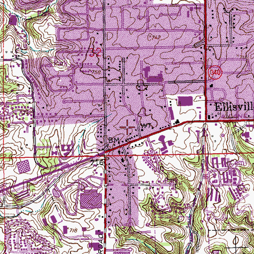 Topographic Map of Central County Dispatch Fire and Emergency Services, MO