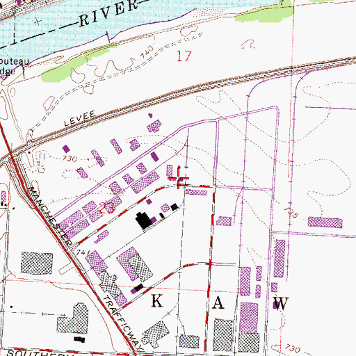 Topographic Map of Kansas City Missouri Fire Department Station 47, MO