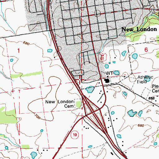 Topographic Map of New London Rural Fire Department, MO