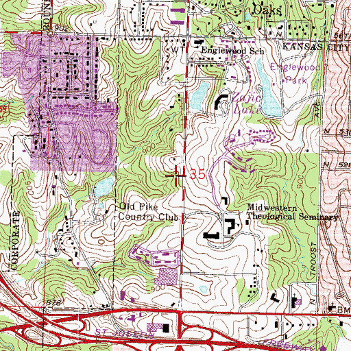 Topographic Map of Kansas City Missouri Fire Department Station 40, MO