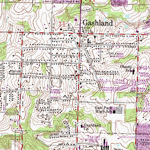 Topographic Map of Kansas City Missouri Fire Department Station 38, MO