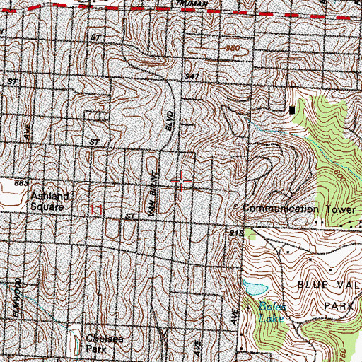 Topographic Map of Kansas City Missouri Fire Department Station 24, MO