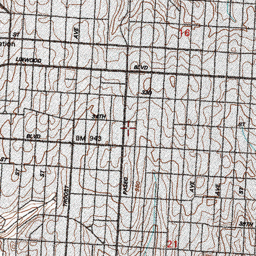 Topographic Map of Kansas City Missouri Fire Department Station 17, MO