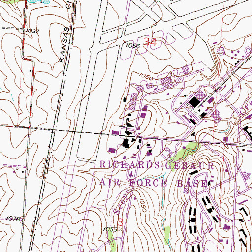 Topographic Map of Kansas City Missouri Fire Department Station 1, MO