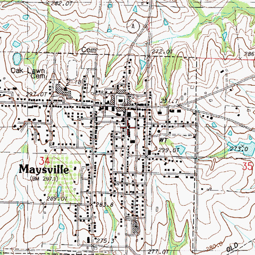 Topographic Map of Central Dekalb County Fire Protection District, MO