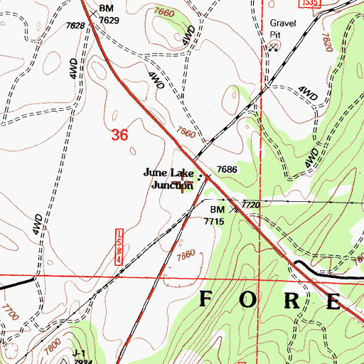 Topographic Map of June Lake Junction, CA