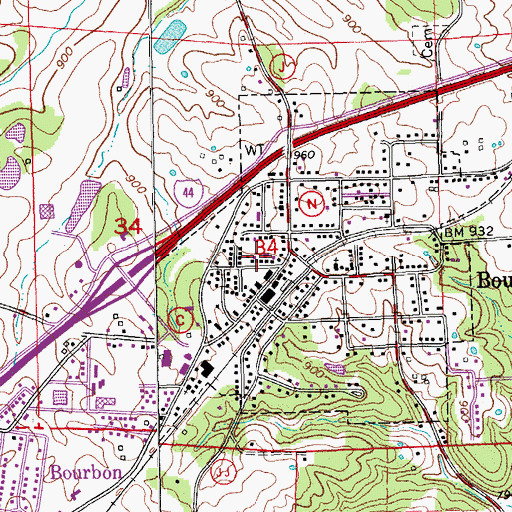 Topographic Map of Bourbon Fire Protection District, MO