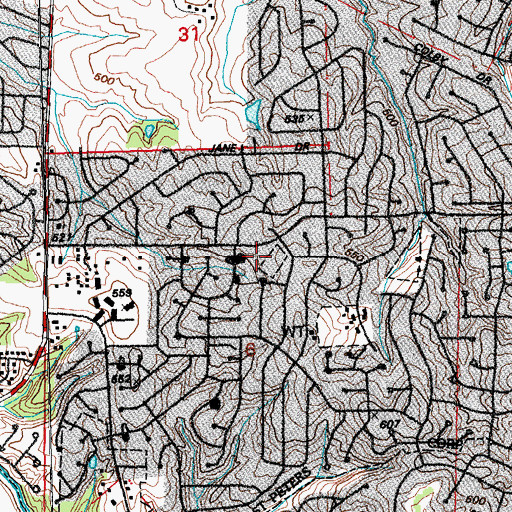 Topographic Map of Central County Fire and Rescue Station 3, MO