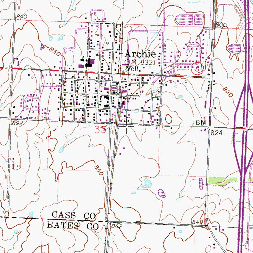 Topographic Map of Central Cass County Fire Protection District Station 3, MO