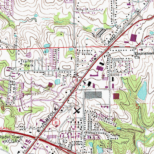 Topographic Map of Columbia Fire Department Station 4, MO