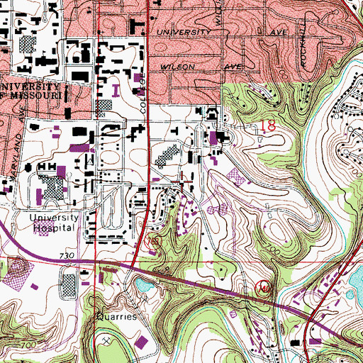 Topographic Map of Columbia Fire Department Station 3, MO