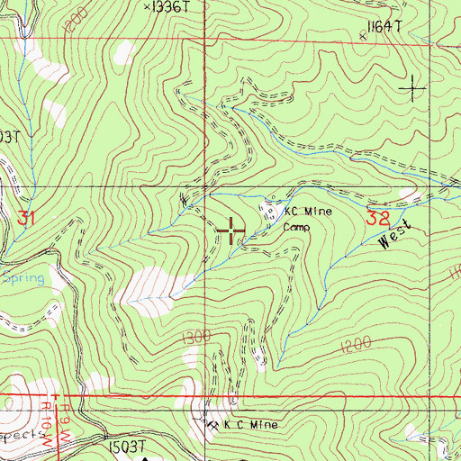 Topographic Map of K C Mine Camp, CA