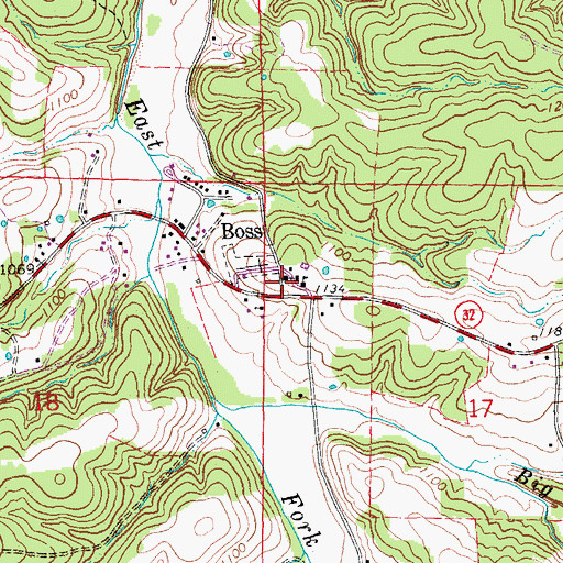 Topographic Map of Quad County Fire Protection District Boss Station, MO