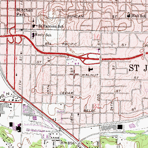 Topographic Map of Saint Joseph Fire Department Station 11, MO