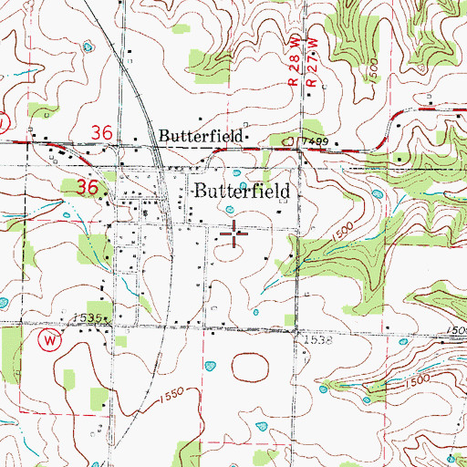 Topographic Map of Butterfield Fire Protection District, MO