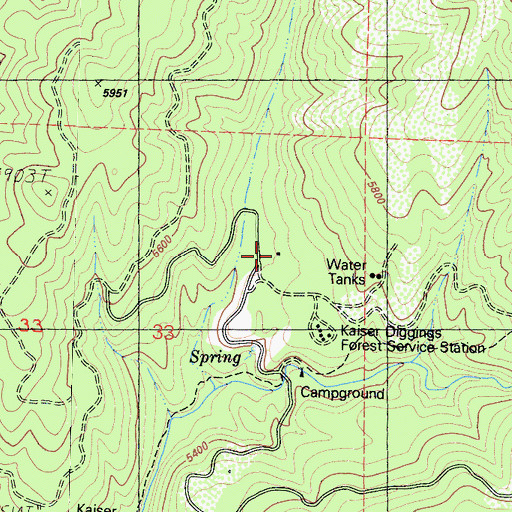 Topographic Map of Kaiser Diggings Forest Service Station, CA