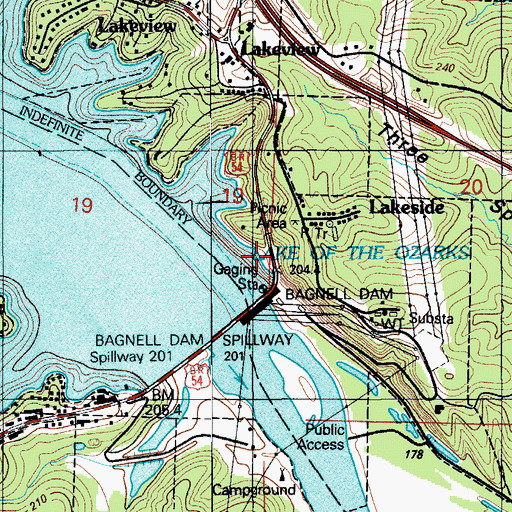 Topographic Map of Lake Ozark Fire Protection District Fire Boat, MO