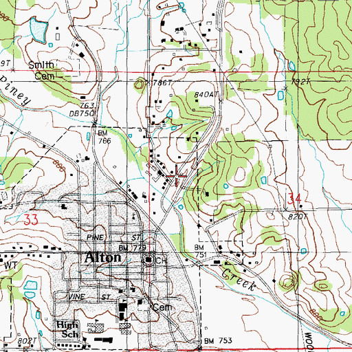Topographic Map of Missouri Department of Conservation Forestry Ozark Regional Field Fire Office Alton, MO