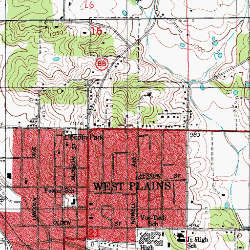 Topographic Map of Missouri Department of Conservation Forestry Ozark Regional Field Fire Office West Plains, MO